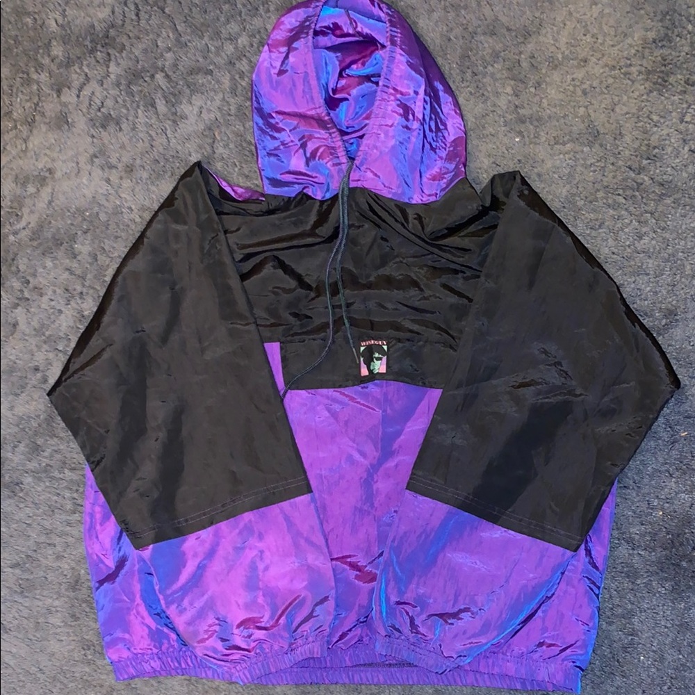 Vibrant Purple and Black Hooded Windbreaker Jacket